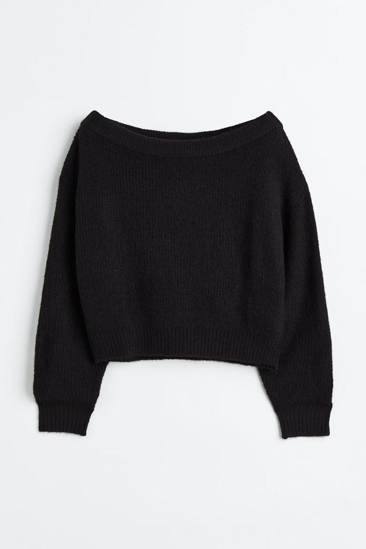 H & M - Off-the-shoulder Rib-knit Sweater - Black
