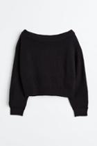 H & M - Off-the-shoulder Rib-knit Sweater - Black
