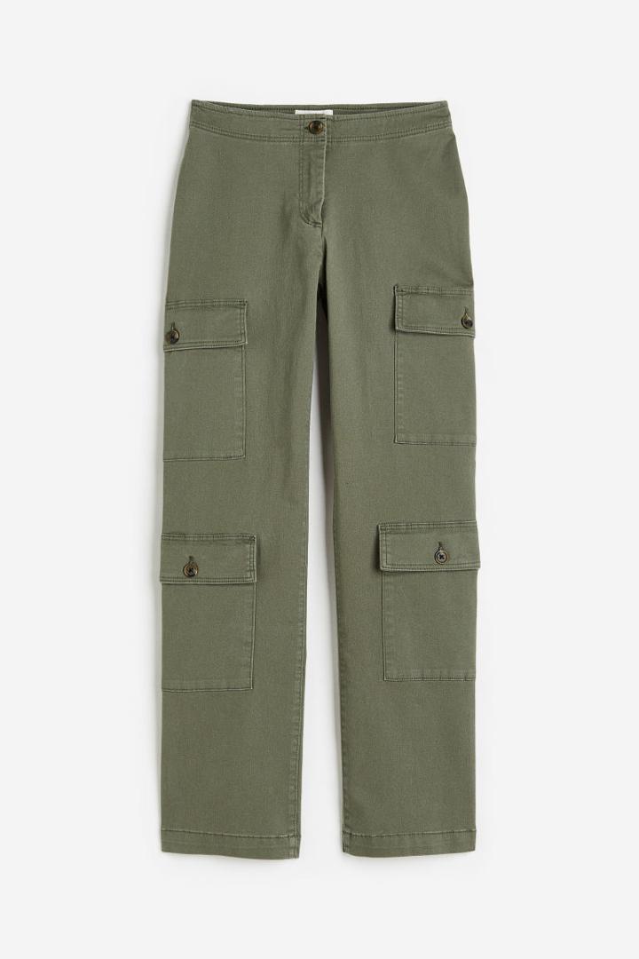 H & M - Cotton Twill Cargo Pants - Green