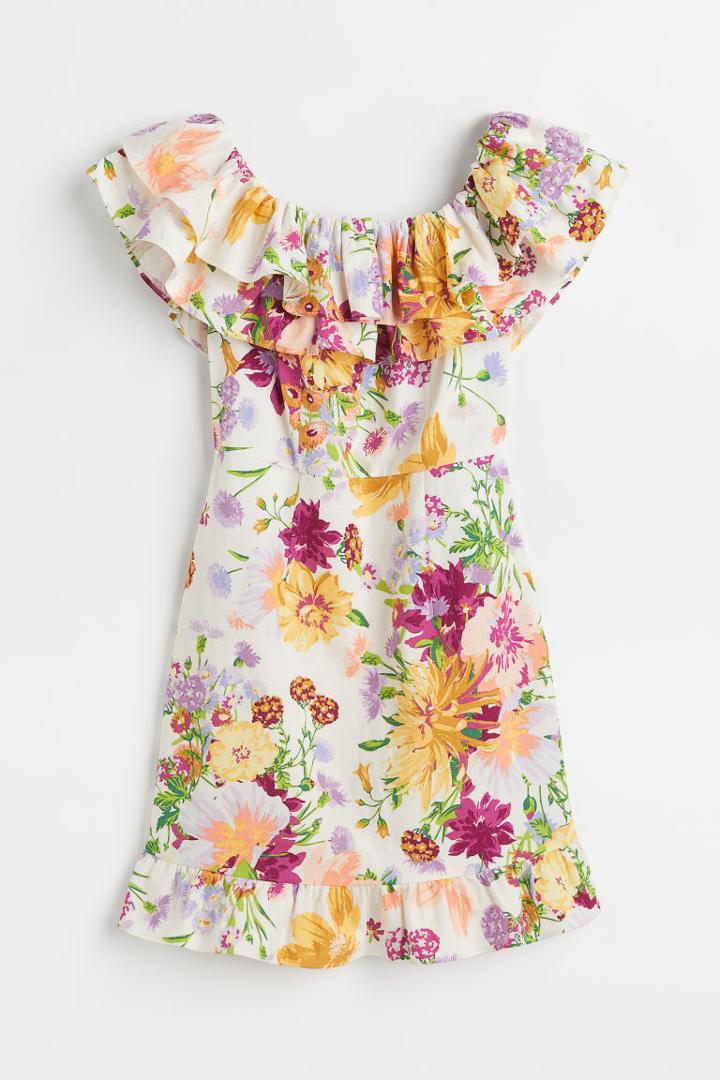 H & M - Flounced Off-the-shoulder Dress - Blue