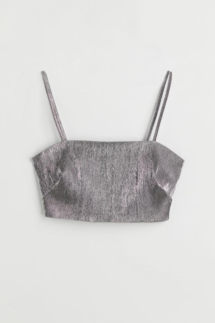 H & M - Glittery Crop Top - Gray