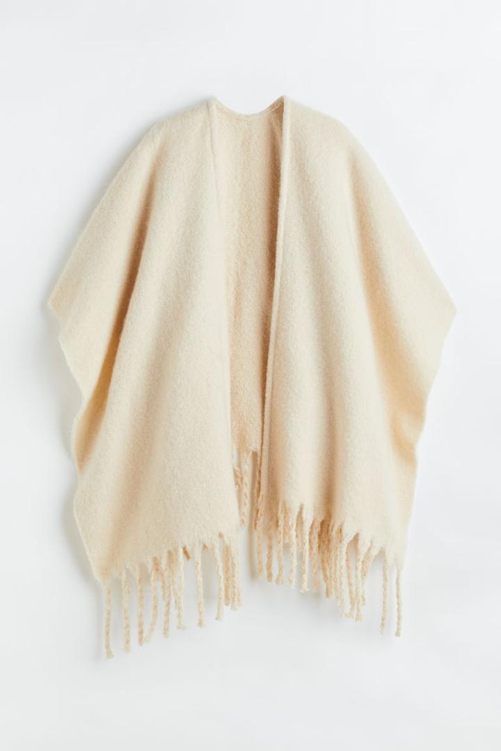 H & M - Fringe-trimmed Cape - Beige