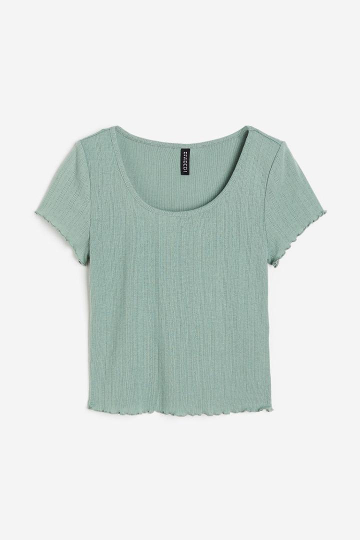 H & M - Pointelle Jersey Top - Green