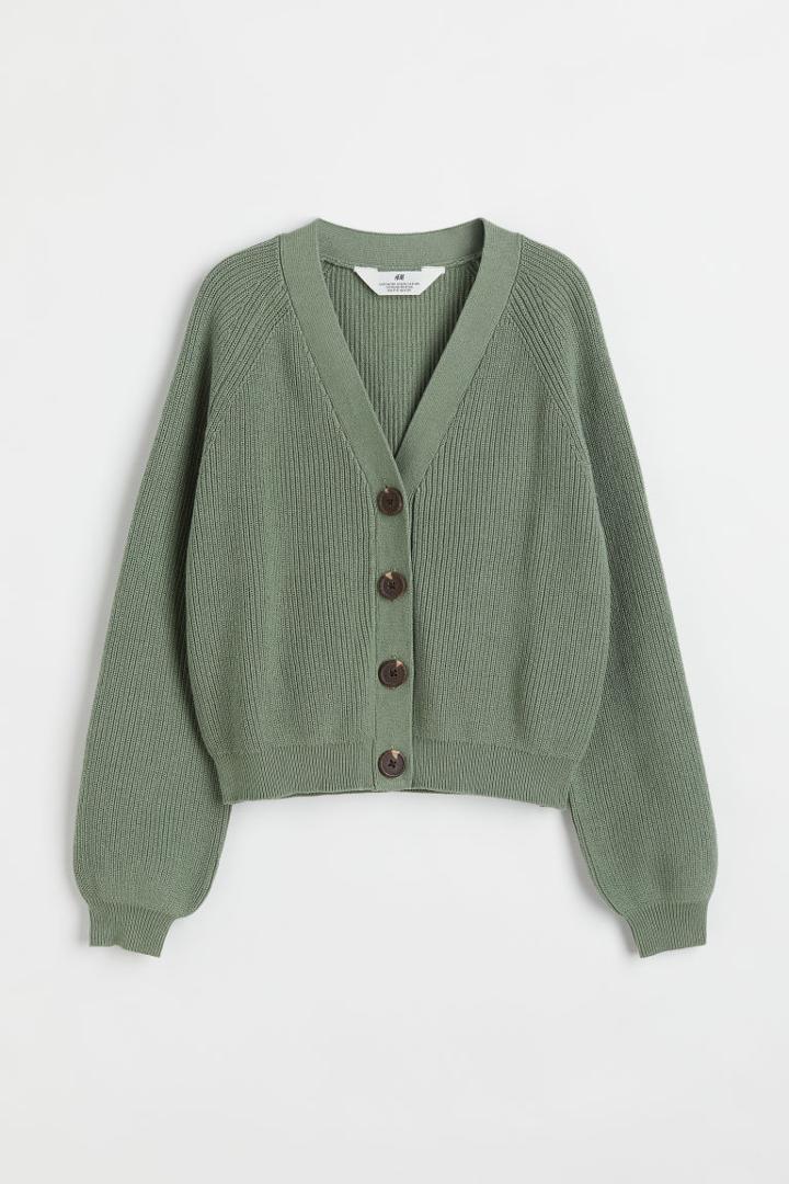 H & M - Knit Cotton Cardigan - Green