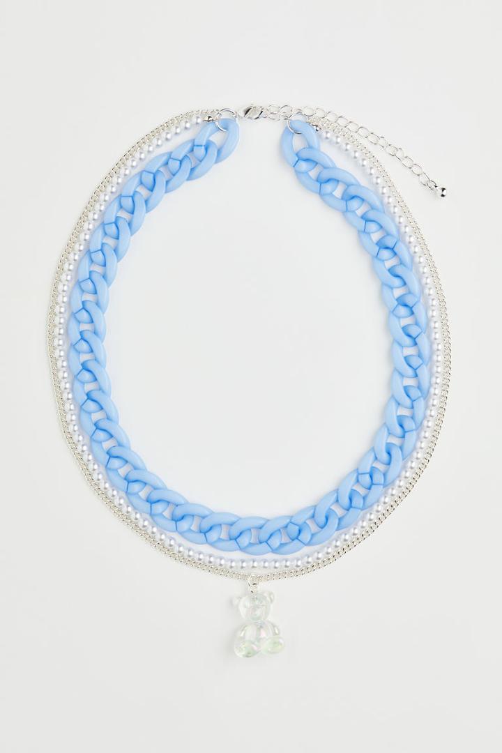 H & M - Triple-strand Pendant Necklace - Blue