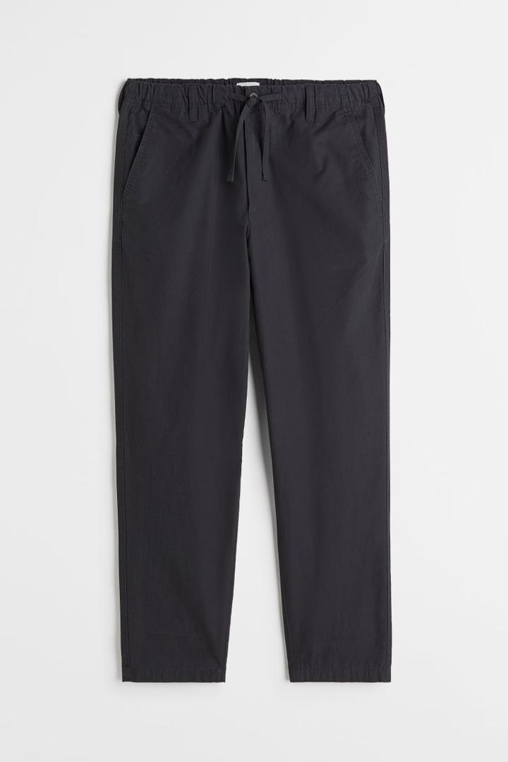 H & M - Relaxed Fit Cotton Drawstring Pants - Black