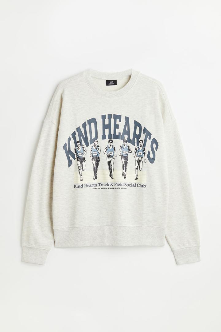 H & M - Relaxed Fit Printed Sweatshirt - Gray