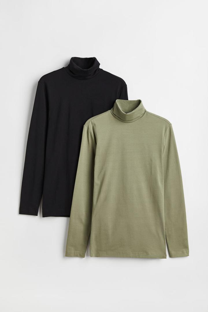 H & M - 2-pack Slim Fit Turtlenecks - Green