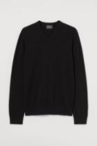 H & M - V-neck Cotton Sweater - Black