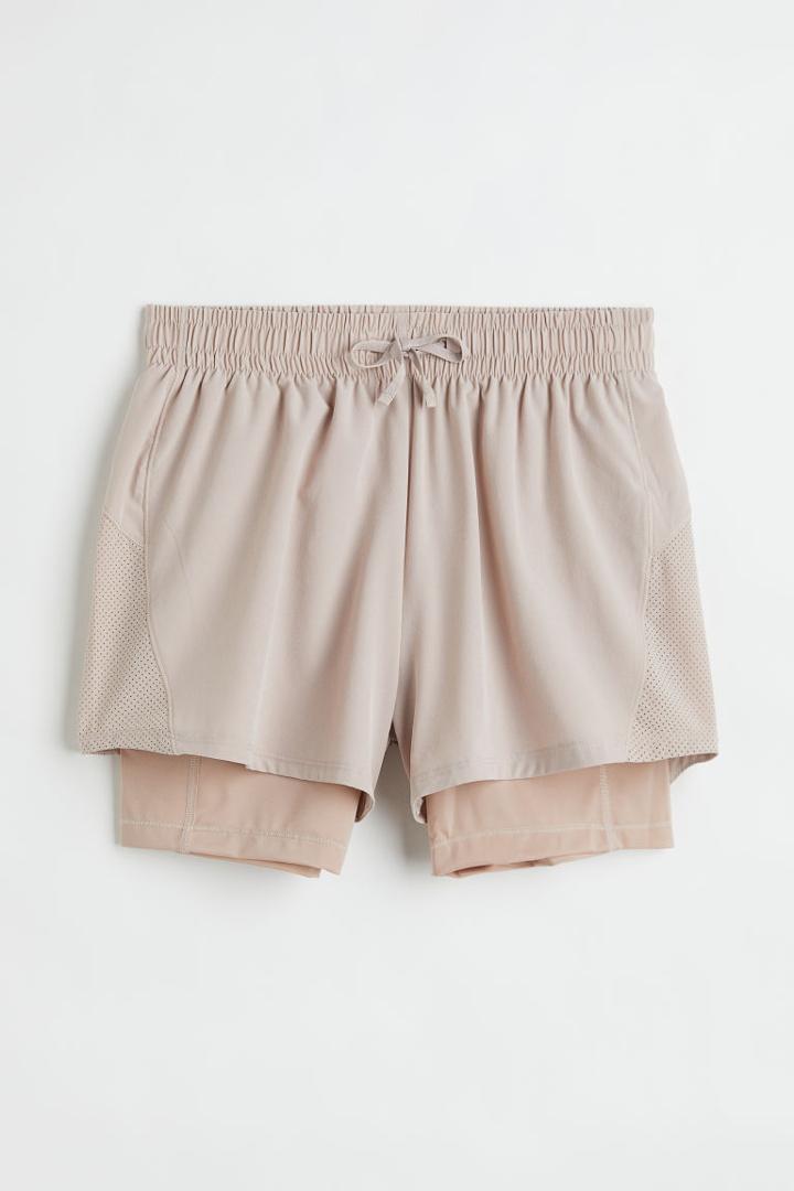H & M - Double-layer Running Shorts - Beige