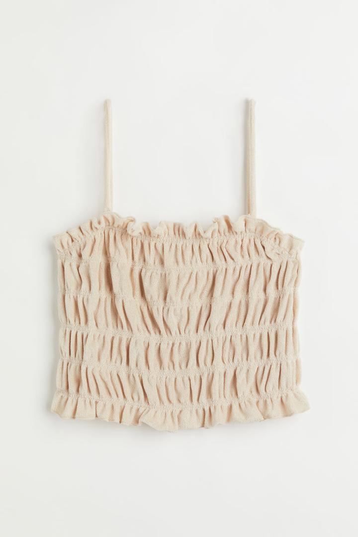 H & M - Smocked Terry Top - Beige