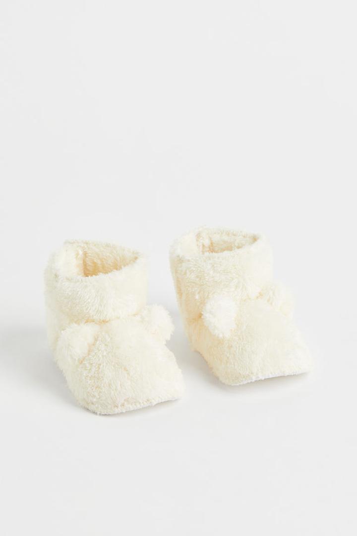 H & M - Faux Shearling-lined Slippers - White