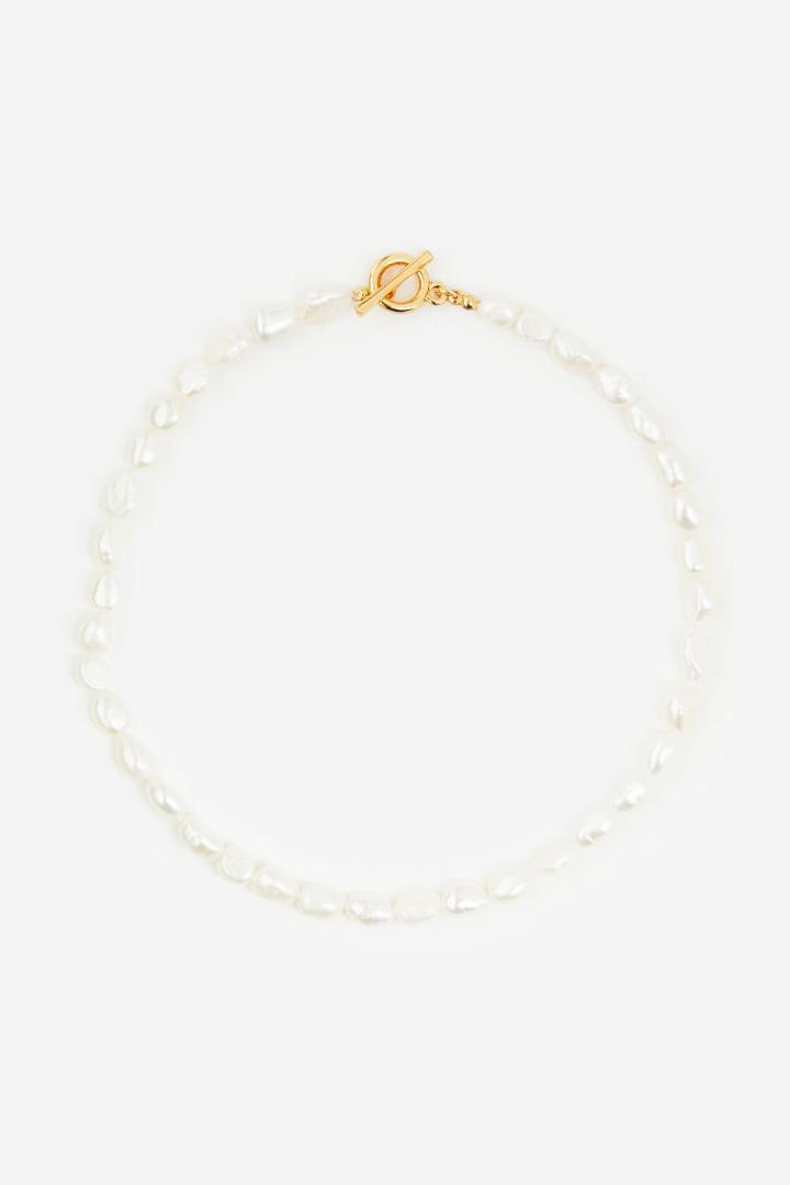 H & M - Gold-plated Pearl Necklace - White