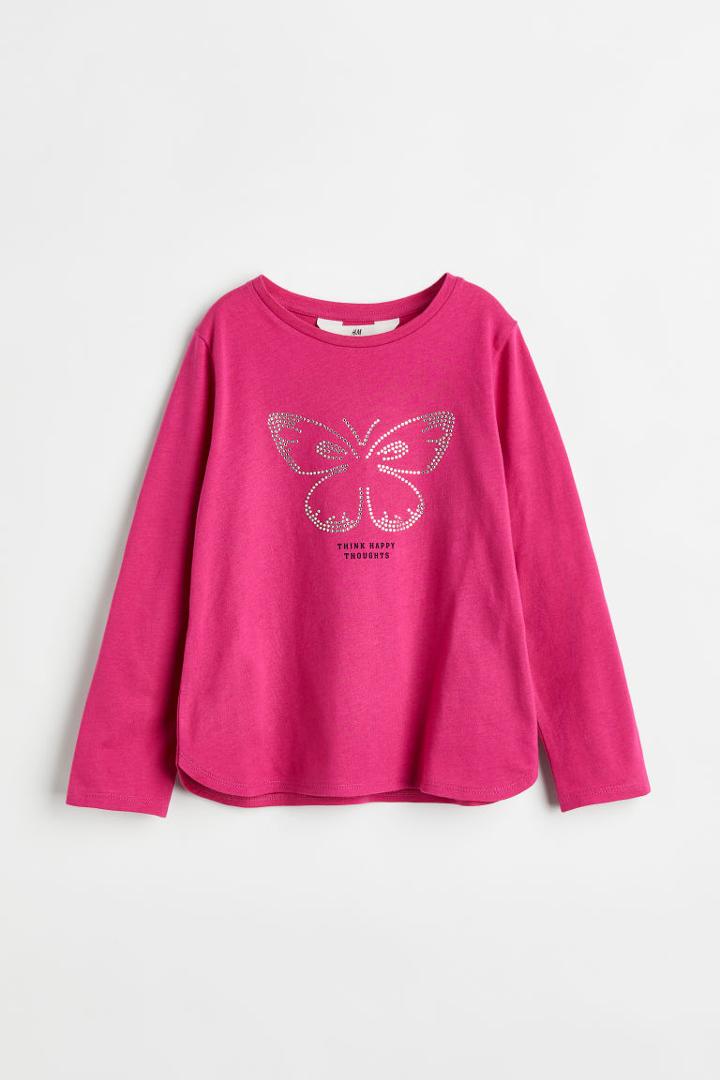 H & M - Graphic-design Top - Pink