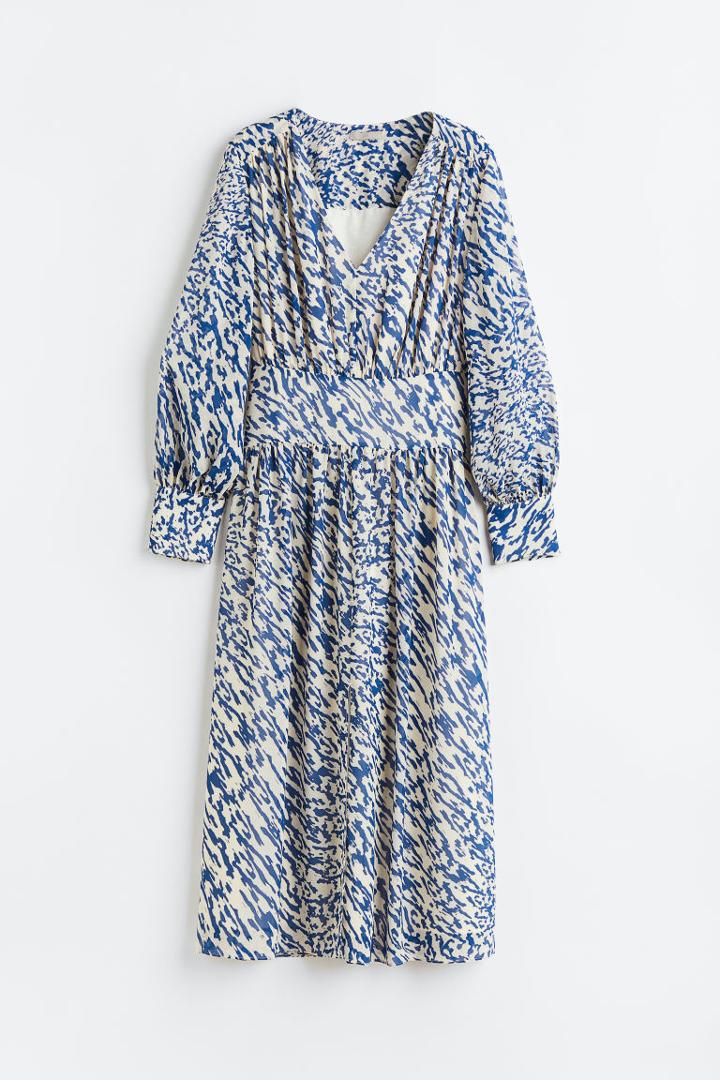 H & M - Gathered Chiffon Dress - Blue