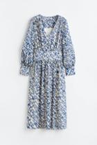 H & M - Gathered Chiffon Dress - Blue