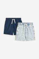 H & M - 2-pack Cotton Twill Shorts - Blue