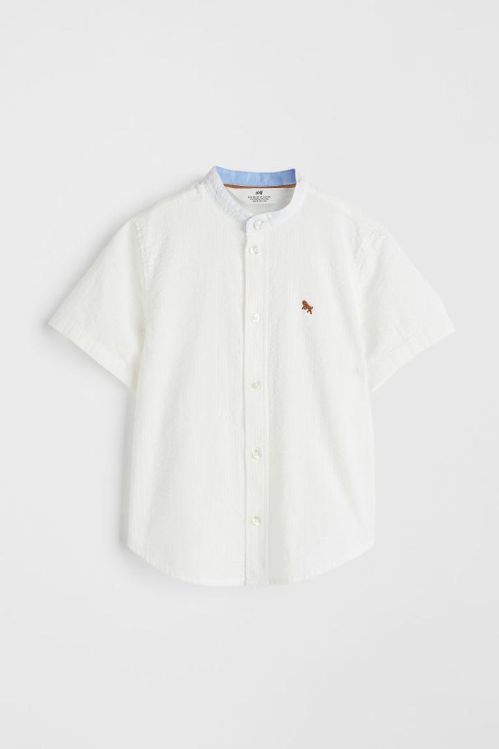 H & M - Shirt With Band Collar - White
