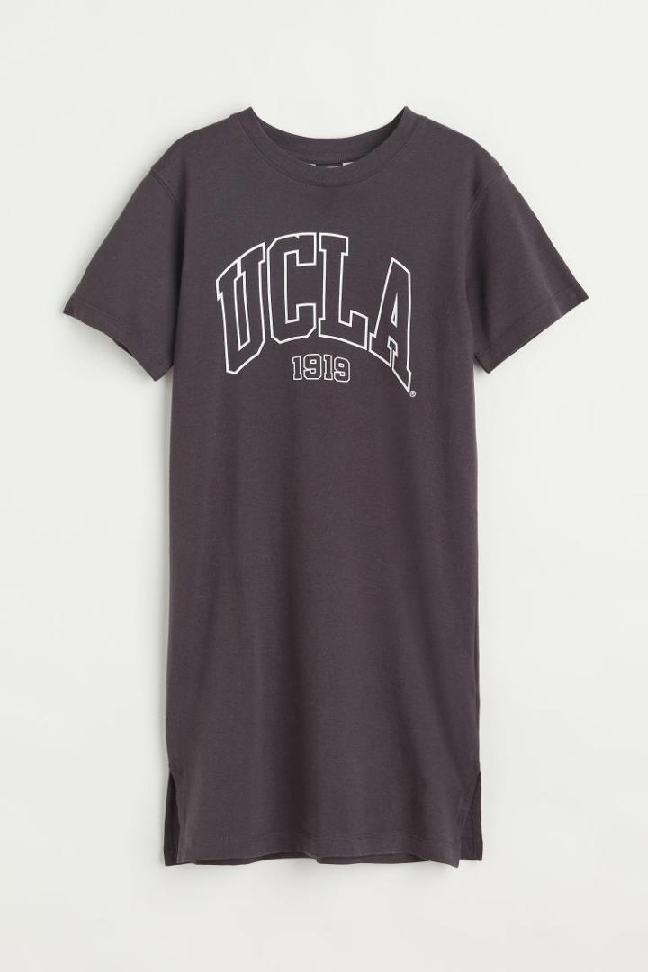 H & M - Printed T-shirt Dress - Gray