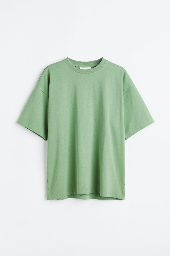 H & M - Oversized Fit Cotton T-shirt - Green
