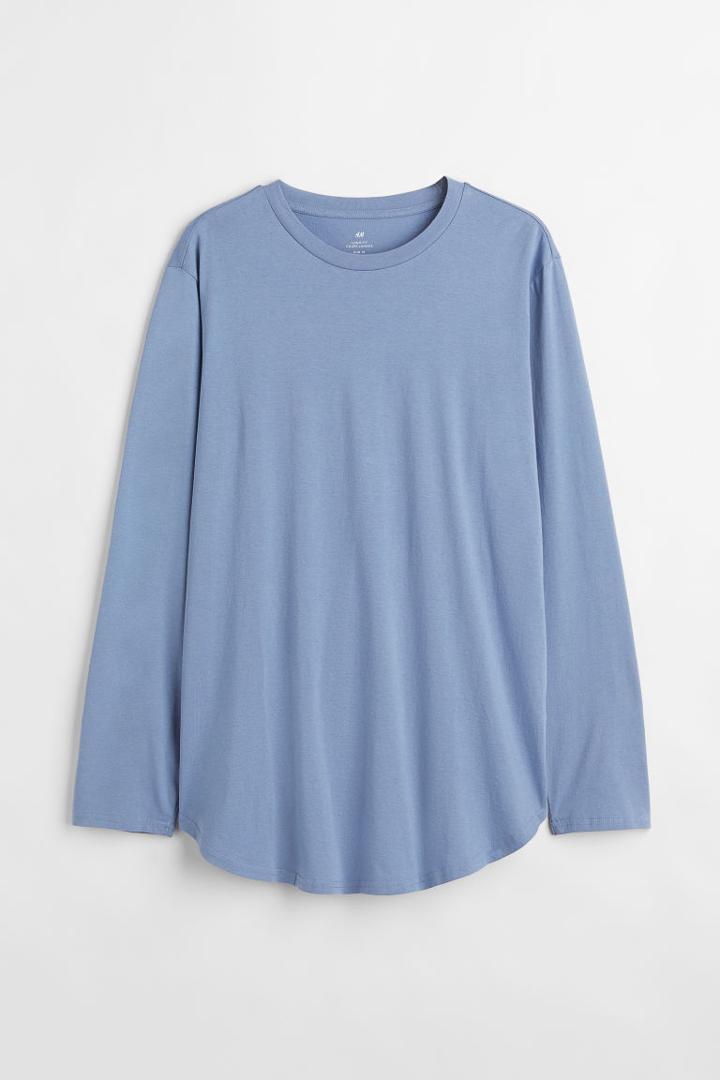 H & M - Long-sleeved Shirt Long Fit - Blue
