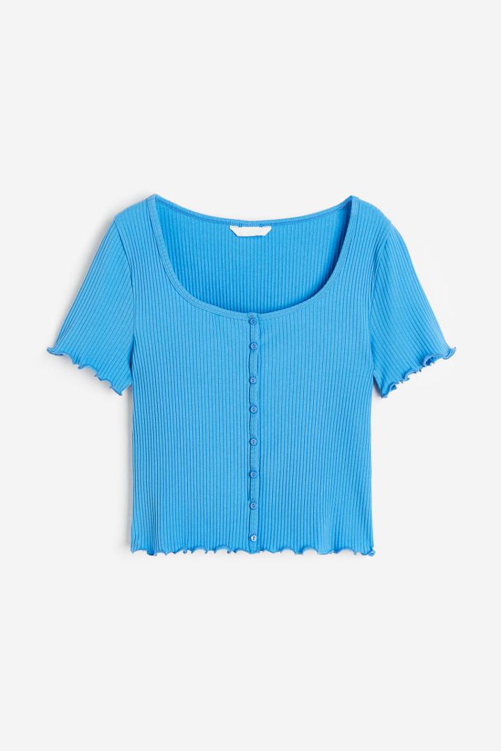 H & M - Ribbed Button-front Top - Blue