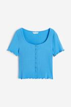 H & M - Ribbed Button-front Top - Blue