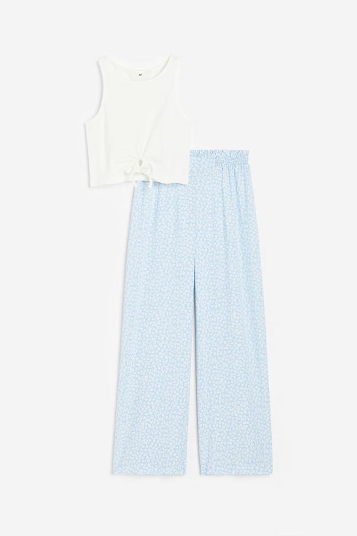H & M - 2-piece Top And Pants Set - Blue