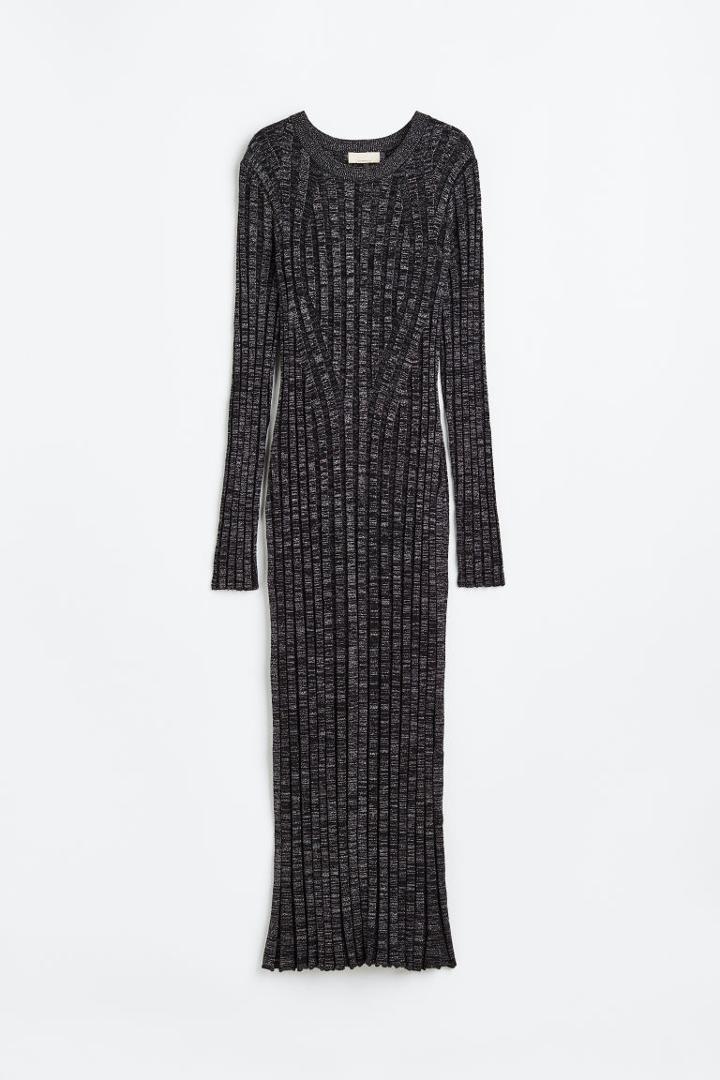 H & M - Glittery Rib-knit Dress - Black