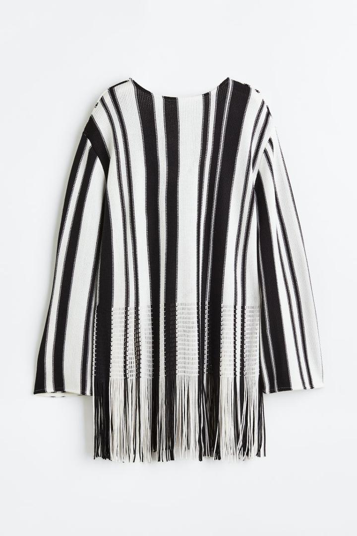 H & M - Oversized Top With Fringe Hem - White
