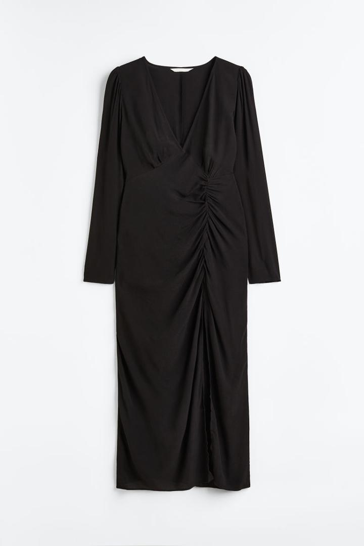 H & M - H & M+ Puff-sleeved Crped Dress - Black