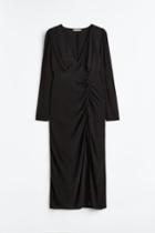 H & M - H & M+ Puff-sleeved Crped Dress - Black