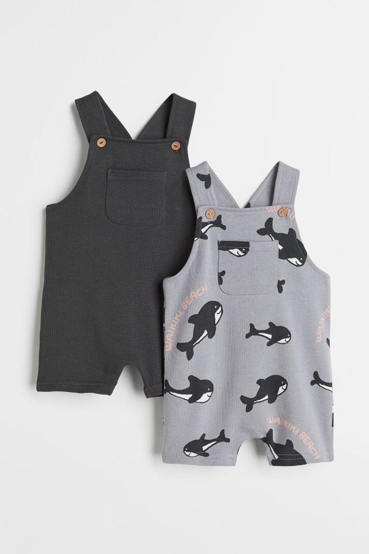 H & M - 2-pack Romper Suits - Gray