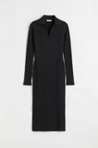 H & M - Collared Ribbed Dress - Black