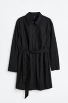 H & M - H & M+ Tie-belt Cotton Shirt Dress - Black