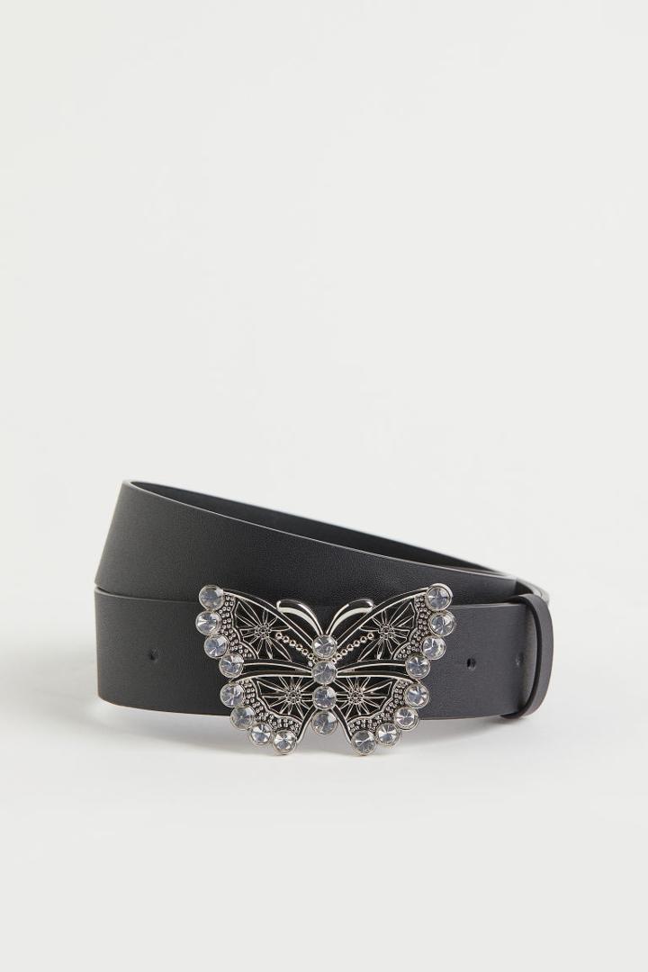 H & M - Belt With Rhinestone-detail Buckle - Black