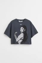 H & M - Printed Jersey Crop Top - Gray