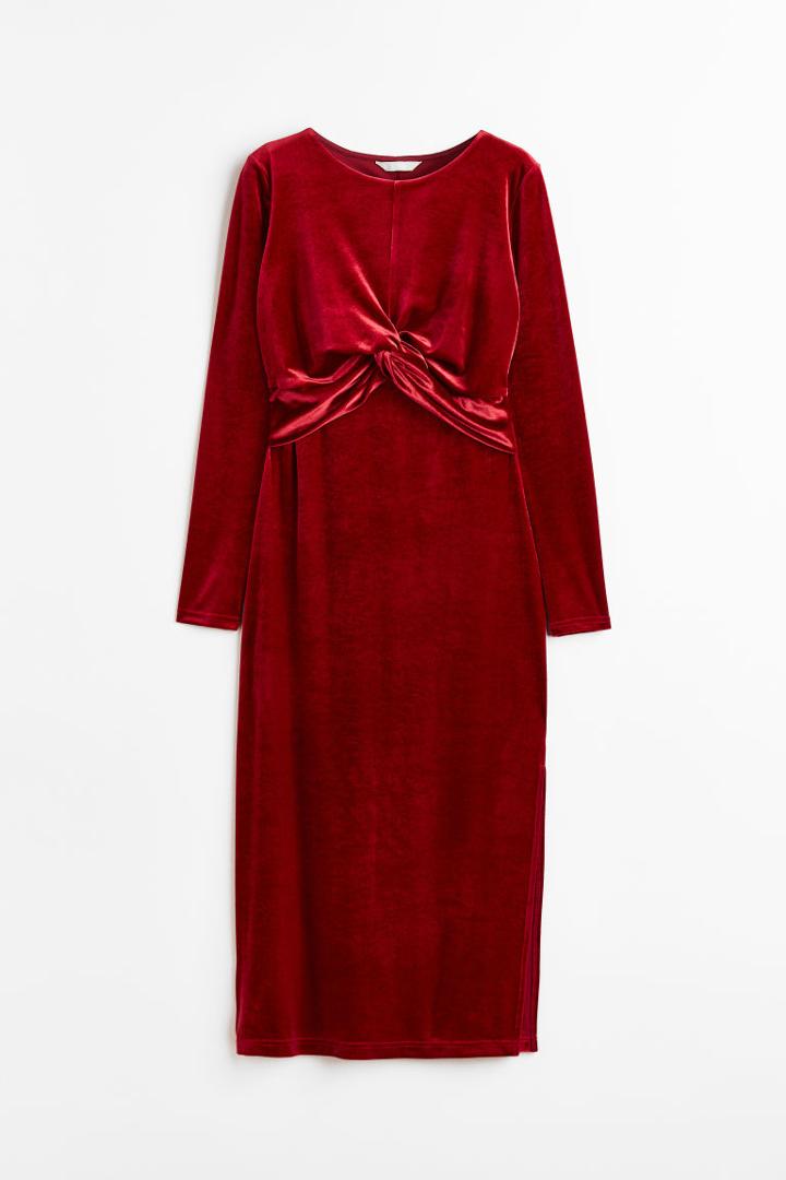 H & M - Mama Velour Nursing Dress - Red