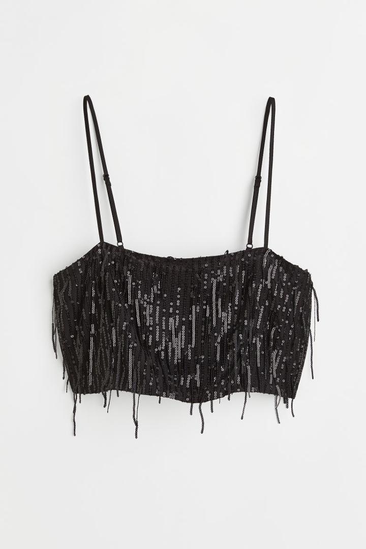 H & M - Sequined Crop Top - Black