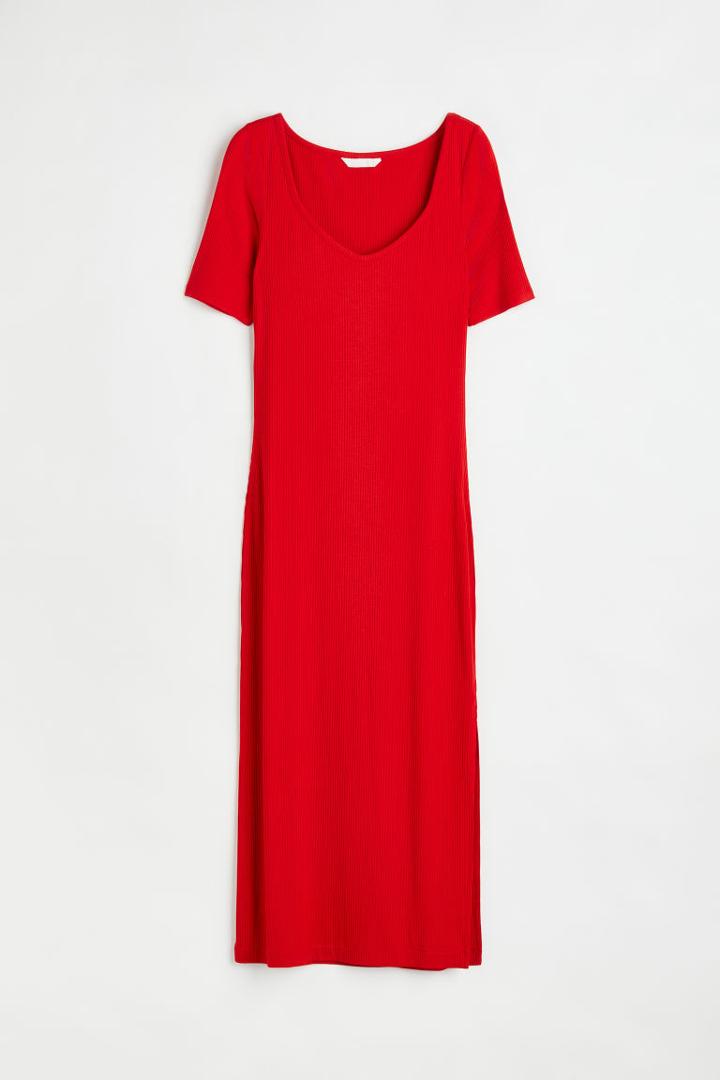 H & M - Ribbed Jersey Dress - Red