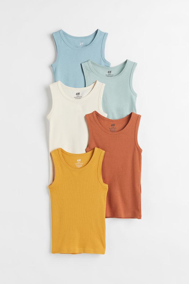 H & M - 5-pack Cotton Tank Tops - Turquoise