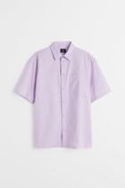 H & M - Relaxed Fit Short-sleeved Shirt - Purple