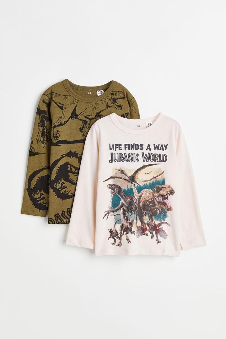 H & M - 2-pack Printed Cotton Jersey Shirts - Orange