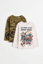 H & M - 2-pack Printed Cotton Jersey Shirts - Orange
