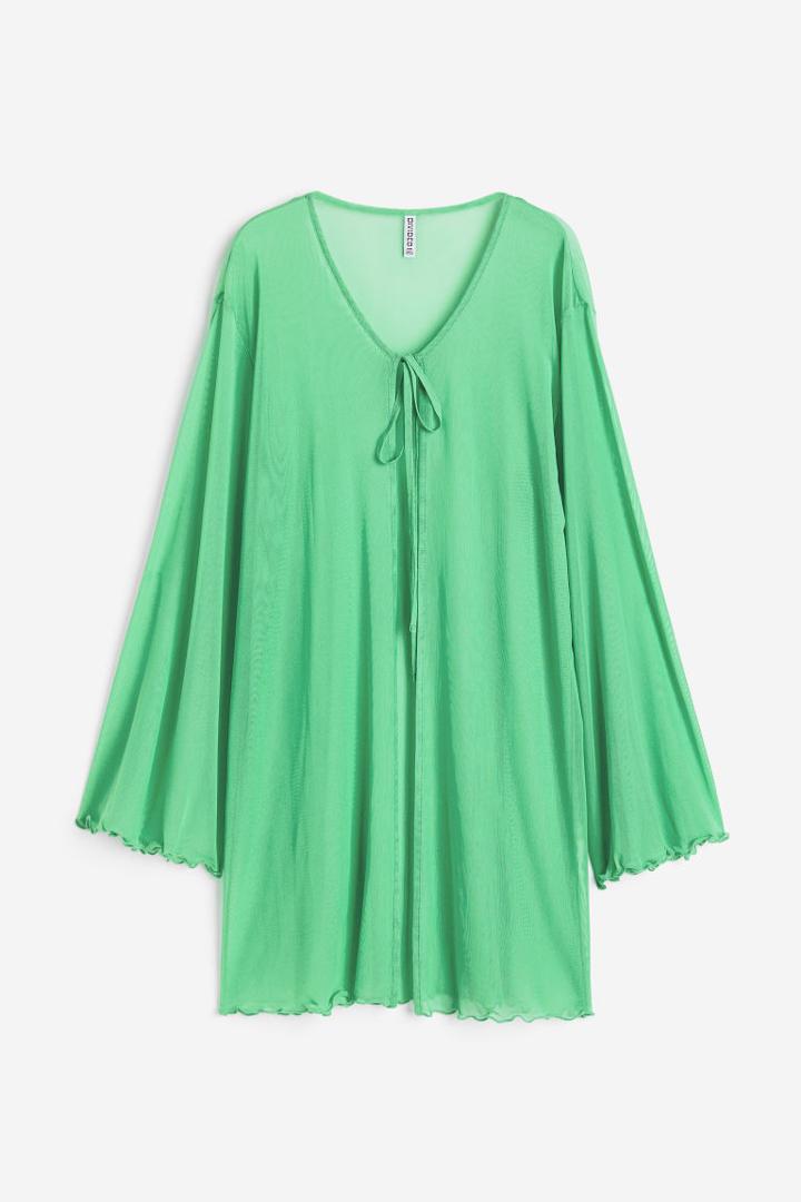 H & M - Tie-detail Mesh Tunic - Green