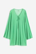H & M - Tie-detail Mesh Tunic - Green