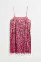 H & M - Sequined Dress With Fringe Hem - Pink