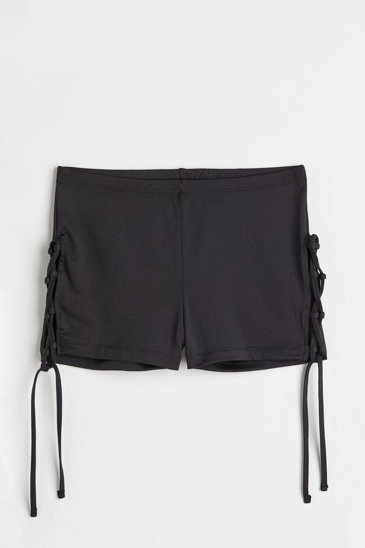H & M - Lacing-detail Jersey Shorts - Black
