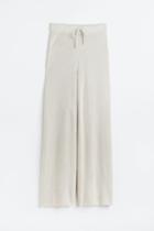 H & M - Waffle-knit Wide-leg Pants - Beige