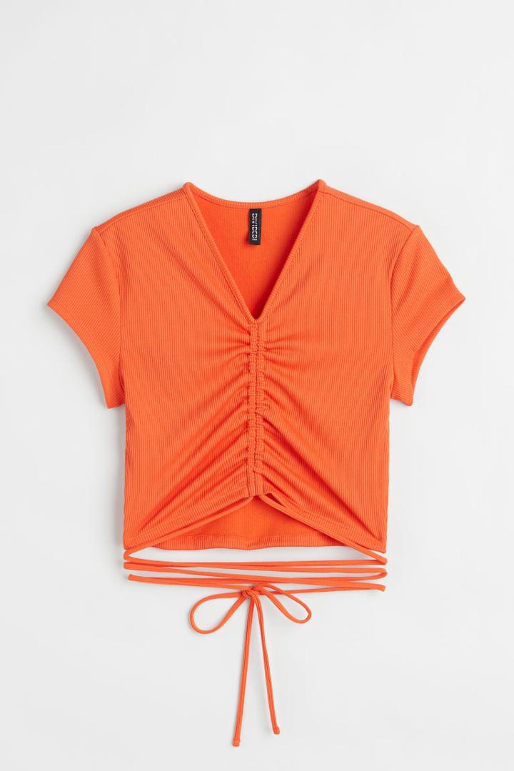 H & M - Tie-detail Crop Top - Orange